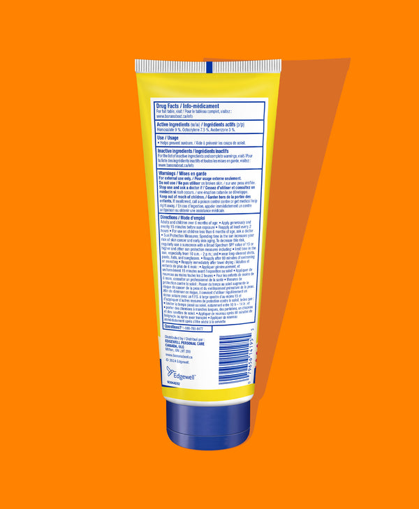 Back of Banana Boat Kids lotion packaging showing product instructions, refill directions, and safety warnings.