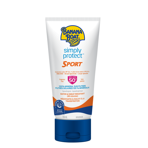 Lotion écran solaire sport Simply ProtectMC à FPS 50+ avec filtres minéraux de Banana BoatMD