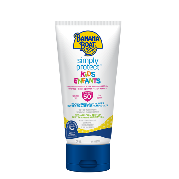 Lotion écran solaire Simply ProtectMC à FPS 50+ pour enfants avec filtres minéraux de Banana BoatMD