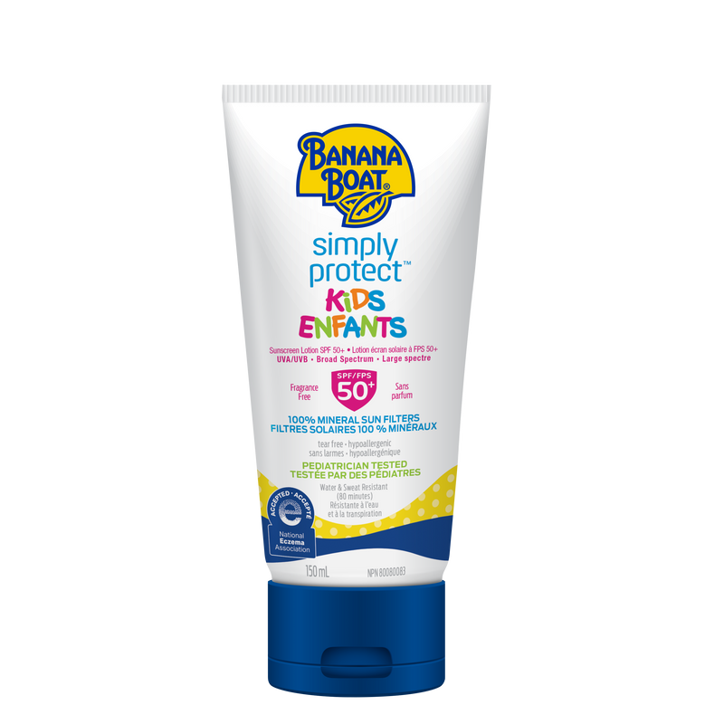 Lotion écran solaire Simply ProtectMC à FPS 50+ pour enfants avec filtres minéraux de Banana BoatMD